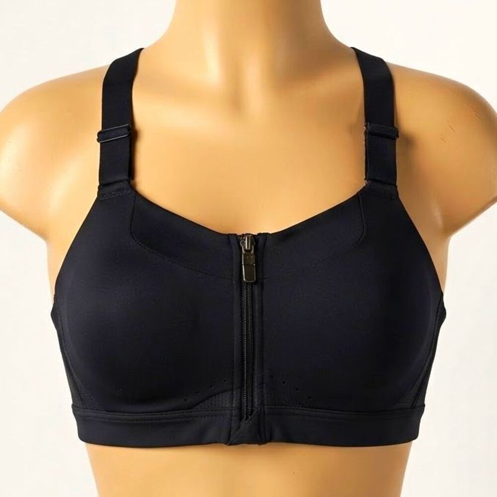Nike Dri-FIT Zip Front Racerback Sports Bra Black LARGE  Padded High Support